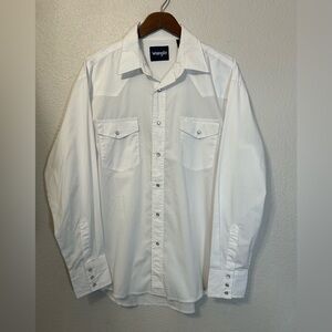 Wrangler White Long Sleeve Western Pearl Snap Shirt Size Large